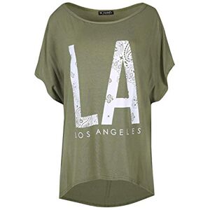 Fashion Star Womens Round Neck Batwing Baggy T Shirt Tee Top Los Angels Khaki M/L (UK 12/14)