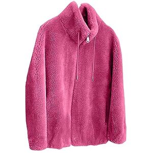 Cheap! Big Promotion! Clearance Womens Fuzzy Fleece Coat Teddy Bear Fleece Full Zip Coat Solid Color Warm Winter Double Fleece Sweatshirts Fluffy Jumper Overcoat Cardigan Ladies Plus Size Faux Fur Jacket Cashmere Coats Hot Pink M