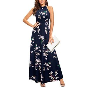 STYLEWORD Women's Floral Print Sleeveless Off Shoulder Elegant Summer Dress Ladies Halter Neck Maxi Long Dress(Floral21,S)