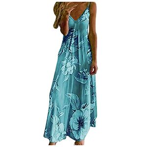 BOTCAM Maxi Dresses Women's Summer Dress Large Size Long Dresses Women Vintage Plain V-Neck Sleeveless Strappy Dress Summer Loose Casual Dress Ankle Length Dress Bohemian Beach Dress, Z01 blue, XXXL