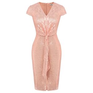 GRACE KARIN Sequin Party Dress Winter Summer Cocktail Going Out Night Dresses for Women UK Bodycon Cocktail Dress Size 18 Rose Gold XL