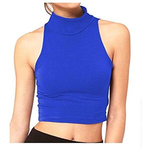 Womens Sleeveless Plain Polo HIGH Neck Crop TOP T-Shirt Turtle Vest 8-14 (UK 10, Royal Blue)