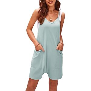 Sukany Women's Summer Jumpsuits Loose Stretchy Overalls Shorts Adjustable Spaghetti Strap Baggy Wide Shorts Rompers with Pockets Pale Green L