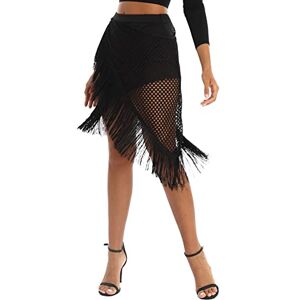 CHICTRY Women's Ballroom Latin Tango Salsa Dance Skirt Fringe Asymmetric Hem Dance Dress Black S