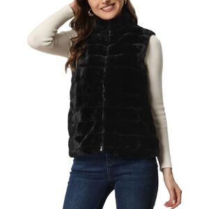 Allegra K Sleeveless Winter Coat for Women's Zip-Up Faux Fur Jacket Black XS