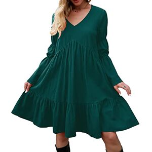 Generic Womens Tunic V Neck Ruffles Babydoll Loose Swing Casual Long Mini T-Shirt Dress Boho Floral Printed Shift Dresses, Green, Large