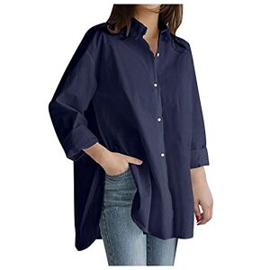 Tunic Dresses For Women Uk Winter Solid Colour Shirts for Women UK Long Sleeve Lapel Shirt Button Down Loose Ladies Blouses Lightweight Casual T Shirts Baggy Long Shirts Soft Overshirt Shirt Coats Summer Thin Jackets Navy