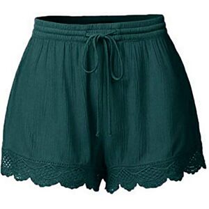 Generic Summer Shorts Women'S Muslin Shorts Women'S Sports Loose Shorts Summer Casual Shorts High Waist Drawstring Elastic Waist Baggy Shorts Lace Edge Cotton Short Trousers Leisure Fabric Trousers, Green, S