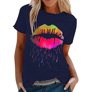 Clearance!Hot Sale!Cheap! Women's Colorful Lip Print Tops Summer Lip Graphic Short Sleeve T Shirt Cute Tee Blouse Ladies Round Neck Short Sleeve Summer Casual Tops UK Sale Clearance