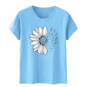 Generic Sunflower Print Tops for Women UK Summer Round Neck Short Sleeve T Shirts Ladies Casual Baggy Blouse Dressy Elegant Tunics
