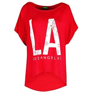 Fashion Star Womens Loose Fit Oversized Queen Printed Batwing Sleeve Basic Tee T-Shirt Top Los Angels Red S/M (UK 8/10)