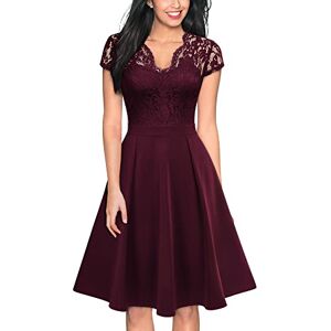 MIUSOL Women's Retro Floral Lace V-Neck Cocktail Party A-line Dress (XX-Large, Burgundy)