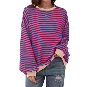 TERIVEEK Women Oversized Striped Color Block Long Sleeve Crew Neck Sweatshirt Casual Loose Pullover Y2K Shirt Top, Blue Red, S