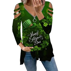 Generic Green Day T Shirt St.Patrick's Day Blouse Casual Loose Lightweight Summer Off Shoulder Tops Tunic V Neck Zipper Short Sleeve Tunic Pullover Lucky Shamrock Irish Clover Print Blouse Shirts (41-C, M)