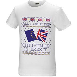 SA Products All I Want for Christmas is Brexit Funny Xmas T Shirt with UK Flag - Great for Men, Women & Children White