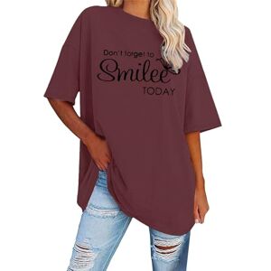 BOTCAM Top Silver Women's T Shirts Short Sleeve Oversized Loose Casual Crew Neck Tunic Soft Blouse Tops Fitted Stretch Blouse, Wine Red, M