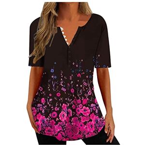 Women Baggy Tops For Summer 2023 Ladies Summer Tops Vintage Floral Printed Tunic Tops with Henley Neck Button Tunic Tops