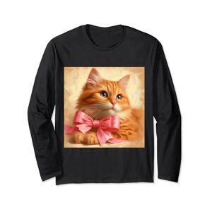 Orange Tabby Cat Pink Bows Gifts Orange Tabby Cat Pink Bows Long Sleeve T-Shirt