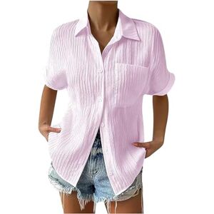 Summer Womens High Quality Tops Sale Clearance Women Elegant Polo Shirt Blouse Short Sleeve Button Down Formal Office Top T-Shirt Womens Casual Solid Loose Fit Tunic Tops Tee Shirts with Pocket Pink UK Size 5XL