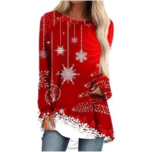 Blouses For Women Uk Plus Size AMhomely 2023 Womens Christmas Jumpers, Funny Snowman Santa Sweatshirt Christmas Tree Printed Tops Crew Neck Long Sleeve Blouse Longling Swing Shirts Flowy Tops