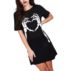 Fashion Star Women Skull Halloween Pullover Tshirt Dress Skeleton Hand Heart Black Plus Size (UK 24/26)