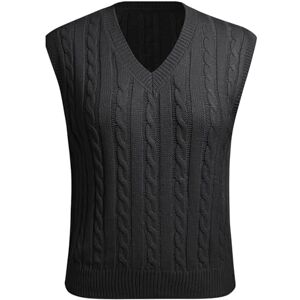 FYMNSI Women's Sleeveless V-Neck Sweater Vintage Knitted Vest, Sleeveless Jumpers for Women UK, Basic Casual Pullovers Ladies Cable Knit Crop Top Oversized Knitwear Tank Tops Fall Winter Black XL