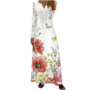 Generic S-282 Red Womens Lace Long Sleeve Dresses Butterfly Floral Graphic Slim Tunic Dresses for Ladies Vneck Beach Brunch Going Out Hawaiian Tropical Fall Summer Dresses 2024 JQ L