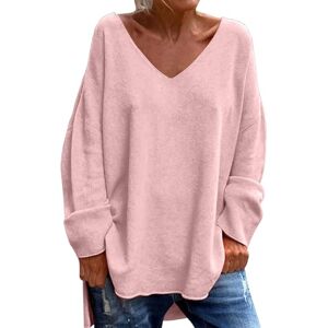 Astarcoo Womens Fall Fashion 2024 Long Sleeve Tunic Tops V Neck Side Split Oversized Pullover High Low Hem Knit Jumper Sweater (Pink, XXL)