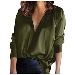Funaloe Winter Sale Halloween Christmas Summer Fall Tops Clearance Women's Blouses And Tops Dressy Long Sleeve For Women Satin Socket V Neck Solid Color-color Commute Shirt Tops Pullover Solid Color Shirt Women'S Army Green Xl Fall UK Size Special Occasio