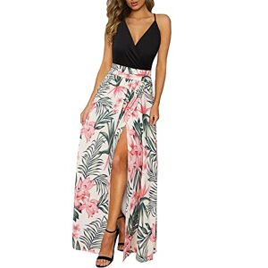 Newshows Women's Summer V Neck Spaghetti Strap Sleeveless Casual Split Long Maxi Wedding Guest Dress (Floral 19, Large)