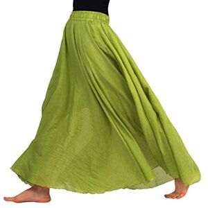 FEOYA Women's Bohemian Style Cotton Linen Long Maxi Skirt A-Line Elastic Waist Multiple Colour Grass Green