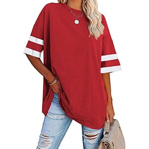 Famulily Ladies Long Tshirt Tops Crew Neck Simple Patchwork Baseball Tee Shirt Tops Red S
