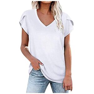 Generic V Neck T Shirts for Women UK Ladies Short Sleeve Solid Colour Summer Tops Casual Loose Fit Elegant Dressy Blouse White