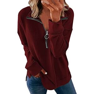 Generic Women Ladies Hoodie Sweatshirt Top Jacket UK Womens Fashion Solid Lapel Half Zipper Casual Loose Sweatshirt Fit Pullover Tops Long Sleeve Workout Shirts plus Size Ladies Sweatshirts (Wine, L)