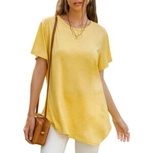 Xpenyo Womens Short Sleeve Tops Casual Summer Tops Loose Fit T-Shirt Round Neck Lady Jumper Tunic Blouse for Women Tops Yellow L