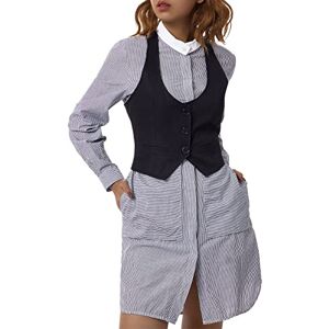 HodJIU Women Vintage Y2K Waistcoat Adjustable Slim Fit V-Neck Button Down Sleeveless Dressy Suit Vest Casual Gothic streetwear (Black C, XXL)