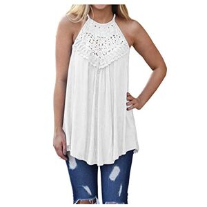 BUKINIE Summer Tank Tops for Women Halter Neck Casual Sleeveless Plain Tops Loose Lace Flowy Vests Shirts (White,Medium)