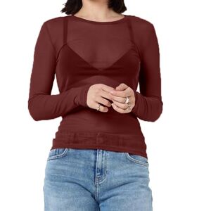 Model Looks Ltd NetSetUK Womens Mesh Fishnet Long Sleeve Sheer Blouse See-Through Slim Fit Transparent Crop Top Tshirt for Ladies Brown