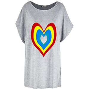 Fashion Star Womens Rainbow Heart Batwing Baggy T Shirt Top Rainbow Heart Grey Plus Size (UK 16/18)