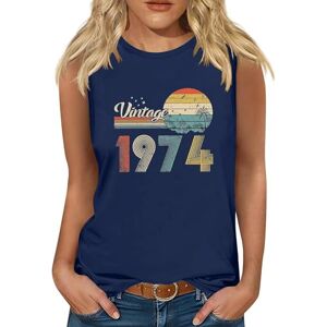 Cotton Tops For Women Loose Fit Boho Vest Tops for Women Fashion 1974 Vintage Graphic Printed T-Shirt Gym Vests Loose Casual Crewneck Sleeveless Summer Tank Tops Retro Funny Tees Women 50th Birthday Gifts