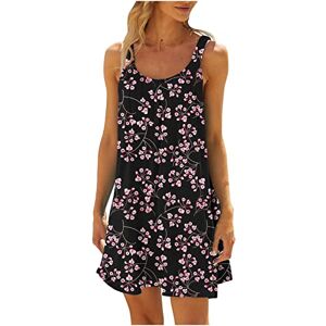 Disnadda Strappy Midi Summer Beach Dresses for Women UK Loose Casual Sleeveless Dresses for Ladies Casual Floral Print Dress Elasticated Collar Crew Neck Sundress 2024