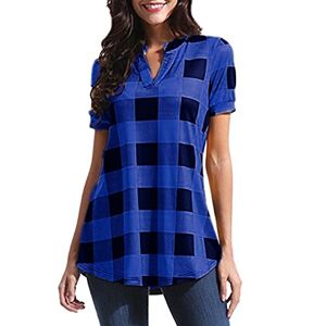 Kanpola Women Casual Plaid Printed Short Sleeve V-Neck Irregular Hem Blouse T-Shirt TopsTops for Women Vest Womens Cami Top Going Out Tunic Off The Shoulder Party Blue