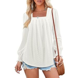 Beluring Womens Blouse Casual Long Sleeve T Shirts Dressy Square Neck Swing Tunic Tops White Size 20 22