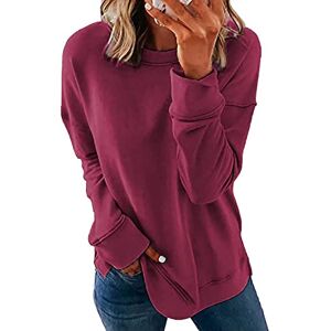 NEYOUQE womens sweatshirts crew neck pullover ladies plain sweatshirt without hood long sleeve jumpers cotton jumper for women uk Wine Red L