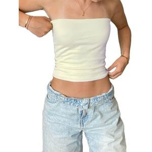 Edhomenn Women's Solid Color Tube Crop Top Sleeveless Strapless Off Shoulder Bandeau Tops Summer Y2K Streetwear (White, M)