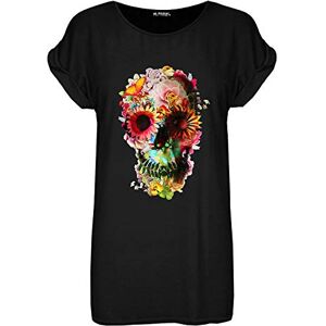 Fashion Star Women Halloween Floral Skull Casual T Shirt Top Floral Skull Black S/M (UK 8/10)