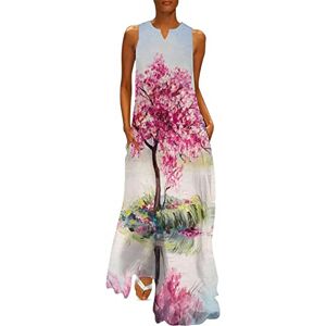 Songting Fuji Cherry Blossoms Women's Ankle Length Dress Slim Fit Sleeveless Maxi Dresses Casual Sundress 2XL