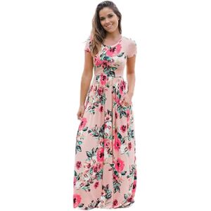 LHQYA Dresses for women uk Summer Maxi Dresses Women'S Pink Floral Print Boho Beach Dress Women'S Evening Maxi Sundress.-602 Pink-S