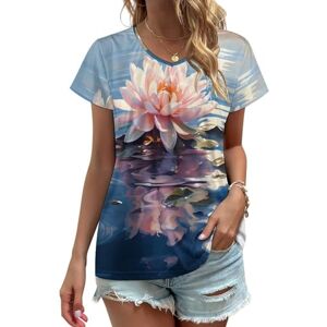 Songting Lotus Flower Womens V Neck T Shirts Cute Graphic Short Sleeve Casual Tee Tops L