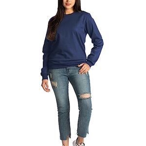 Be Jealous Fashion Star Womens Plain Fleece Sweatshirt Round Neck Long Sleeve Baggy Pullover Top Plain Sweatshirt Navy Small (UK 8)